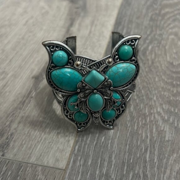 Turquoise Butterfly Statement Cuff Bracelet - Picture 9 of 11